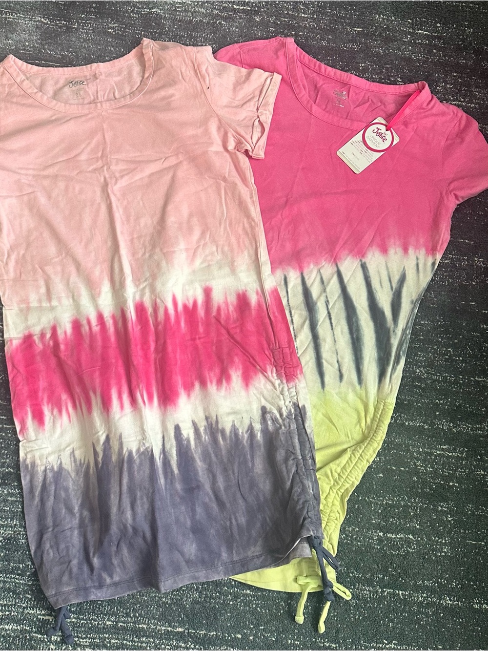 Girls Justice Tie-Dye Short Sleeve dress - Pink, Gray & Yellow